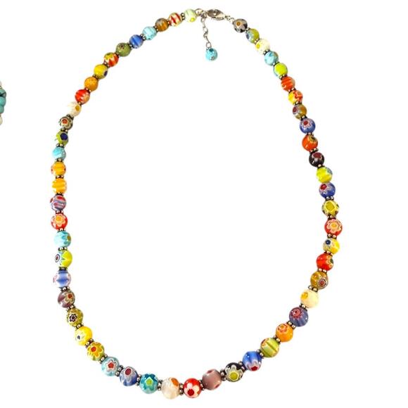 Original Murano Venetian Glass beads necklace millefiori sterling silver VTG - Picture 3 of 9
